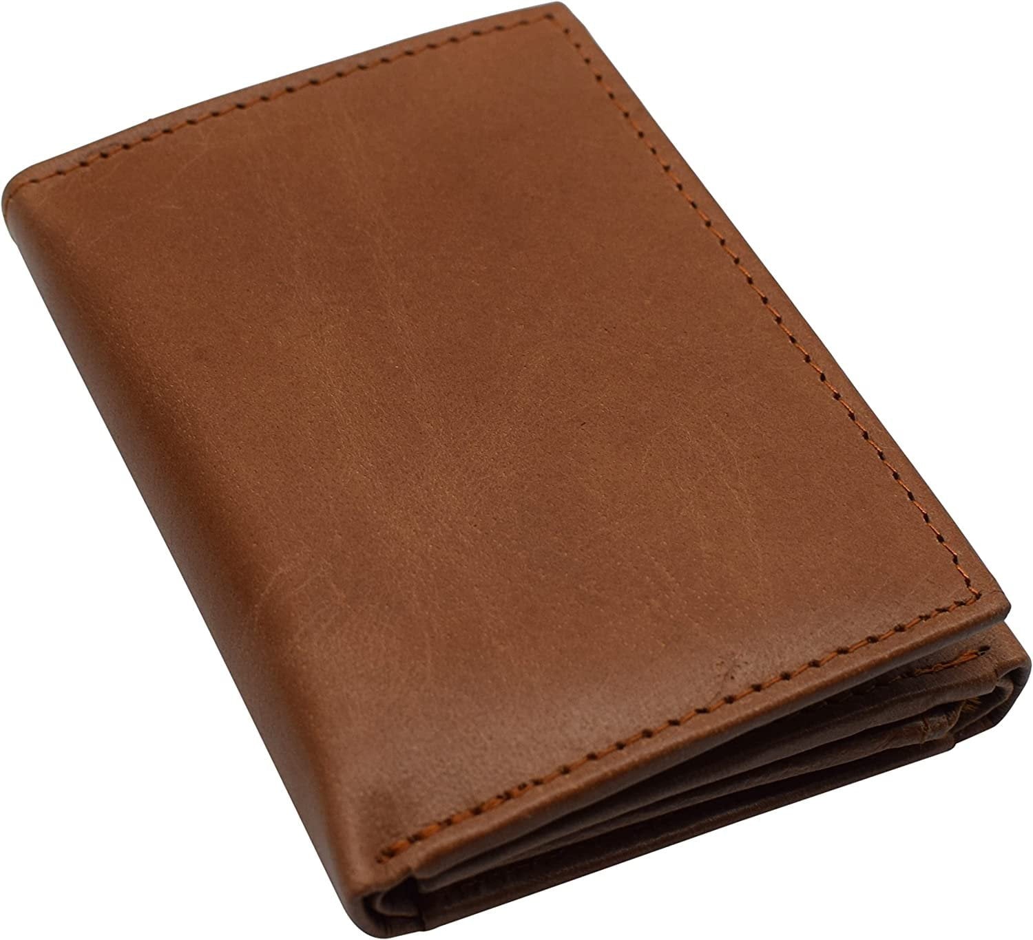RFID Blocking Trifold Wallets for Men Genuine Leather Extra Capacity Middle Flap ID Tri-fold Men's Wallet Tan