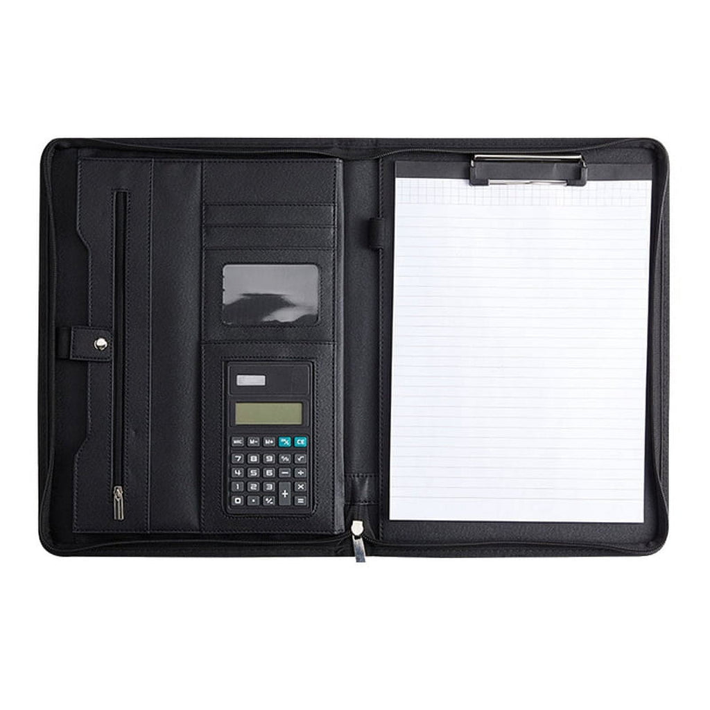 with Zipper for Women/Men, Business Padfolio with Handle, Conference Notepad Black