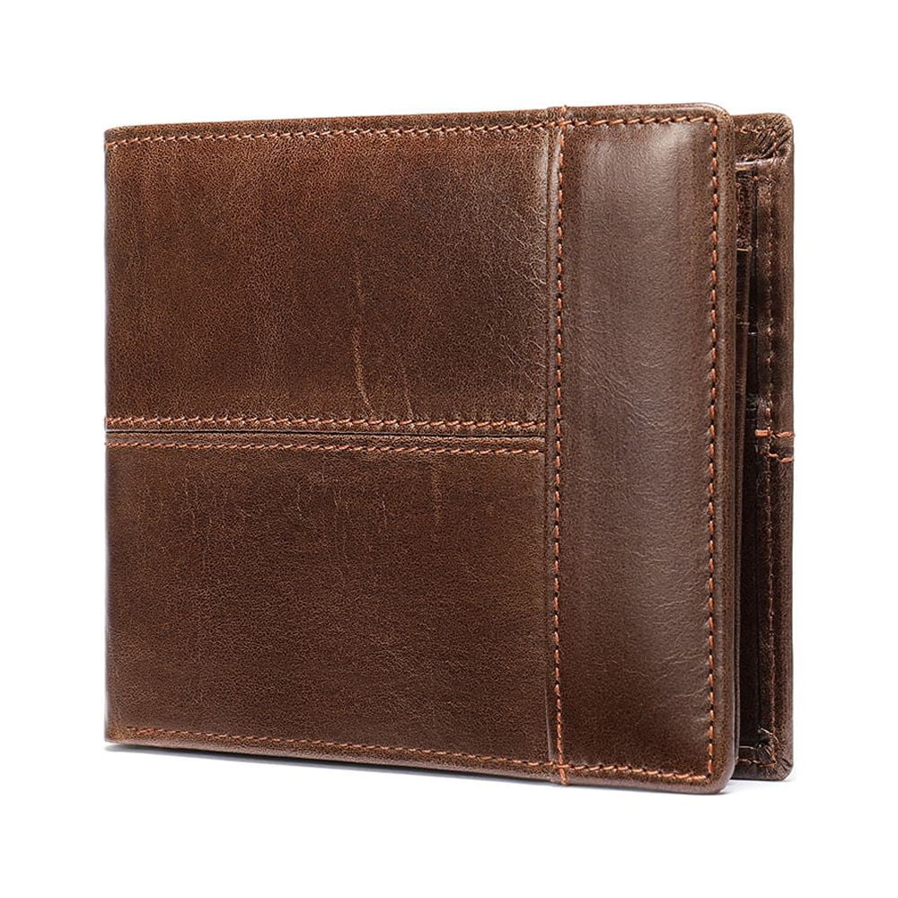 Men's Genuine Leather Simple Bi-fold Wallet Anti-theft RFID Card Holder