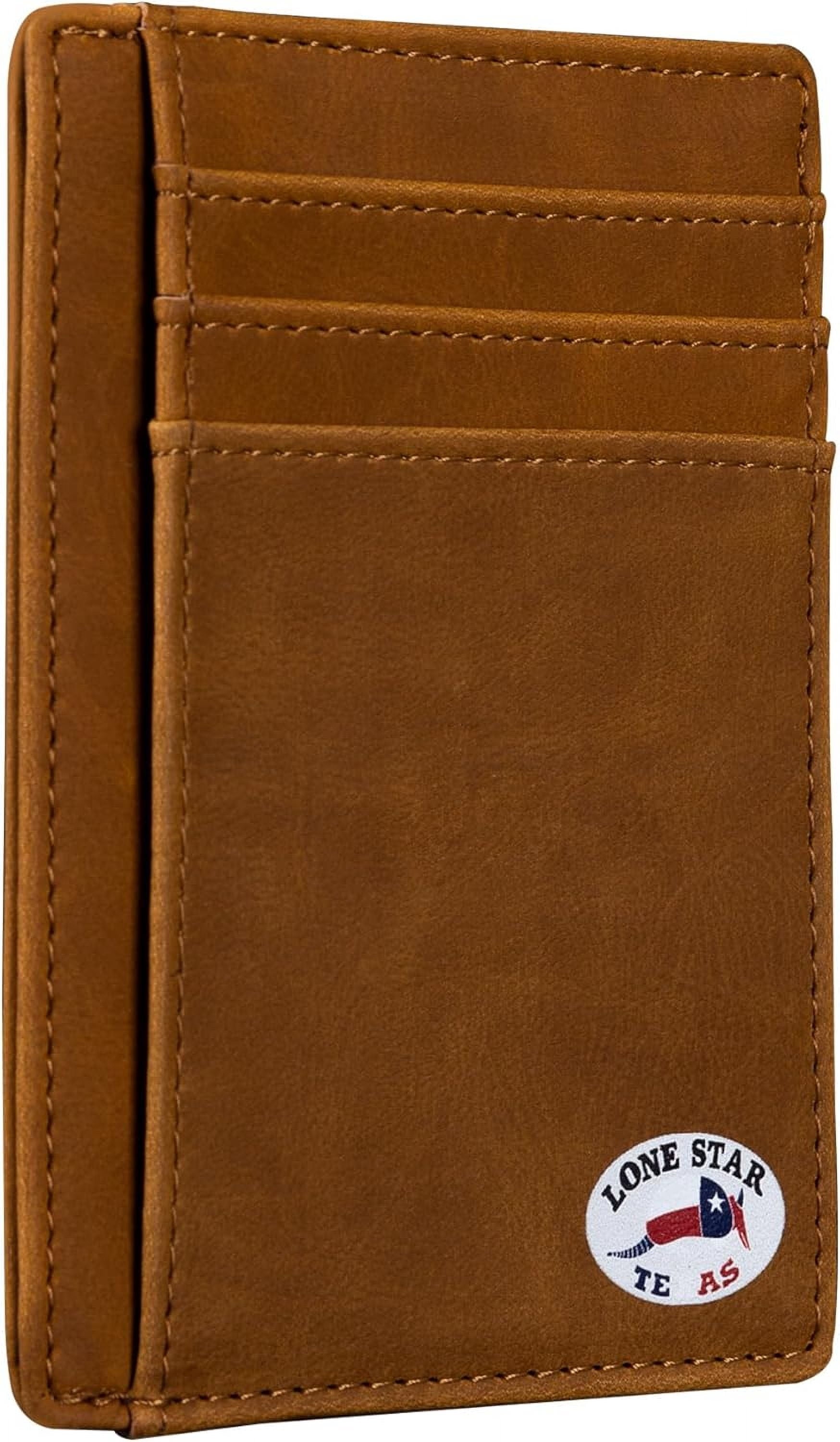 Texas Armadillo on Cardholder, Slim Front Pocket Wallet, PU Leather, Khaki, Card Holder, RFID Blocking with Texas Souvenir Logo, Gift for Te