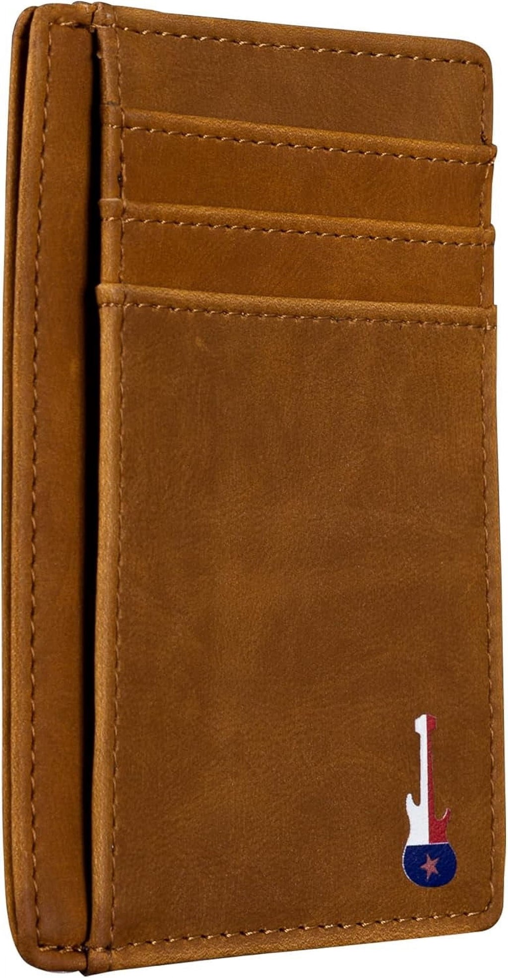 Texas Guitar on Cardholder, Slim Front Pocket Wallet, PU Leather, Khaki, Card Holder, RFID Blocking with Texas Souven...