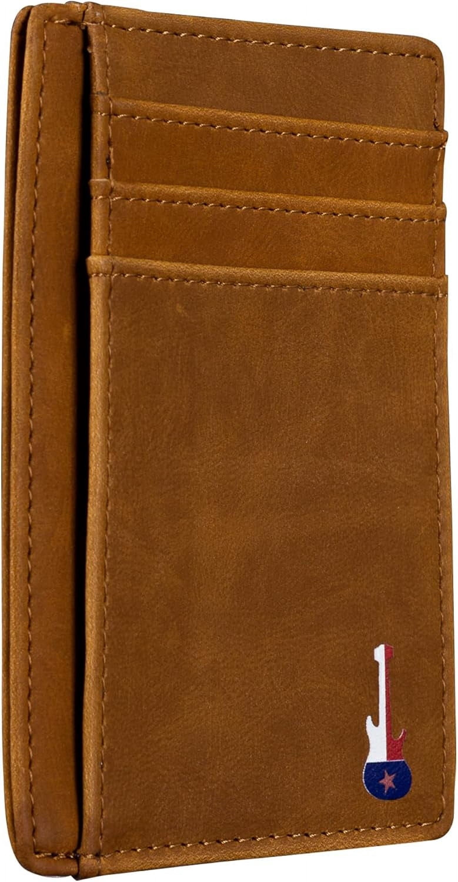 Texas Guitar on Cardholder, Slim Front Pocket Wallet, PU Leather, Khaki, Card Holder, RFID Blocking with Texas Souven...