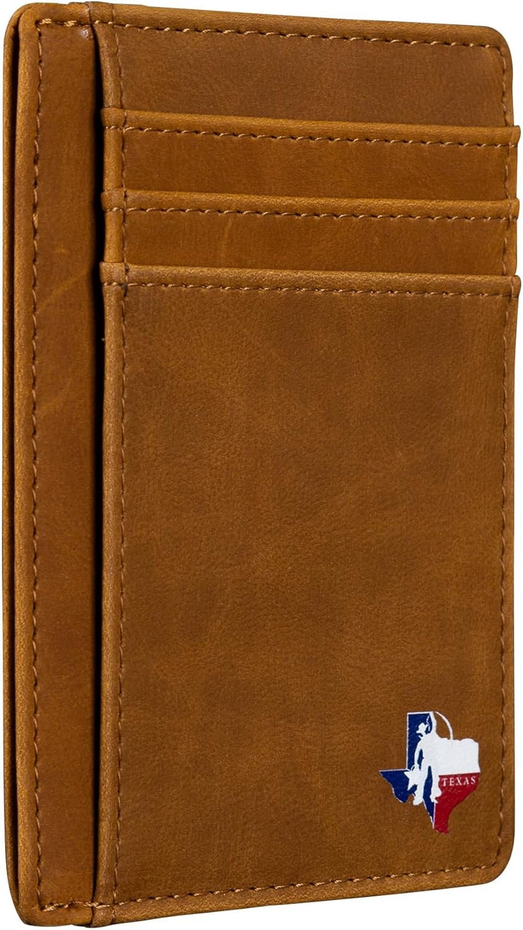 Texas Lone Star with Map on Cardholder, Slim Front Pocket Wallet, PU Leather, Khaki, Card Holder, RFID Blocking with ...