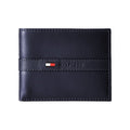 Men's Premium Leather Flip ID Passcase Billfold Wallet Navy
