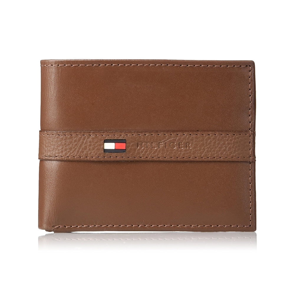 Men's Premium Leather Flip ID Passcase Billfold Wallet Tan