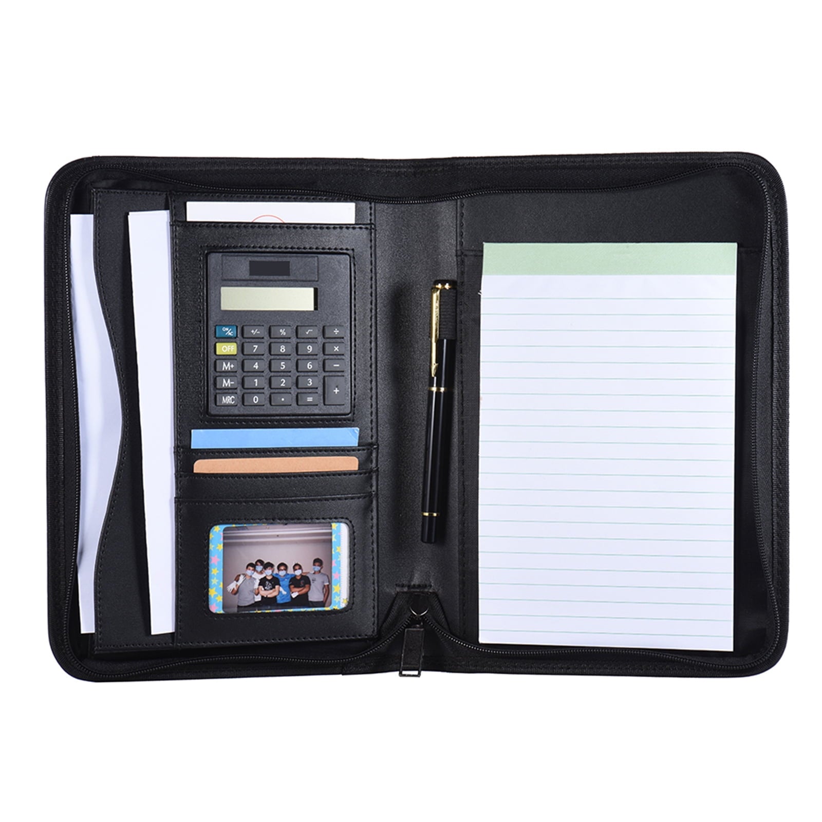 Portable Professional Business Portfolio Padfolio Folder Document Case Organizer A5 PU Leather Zippered Closure with ...