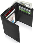 Trifold Wallets For Men RFID - Leather Slim Mens Wallet With ID Window Front Pocket Wallet Gifts For Men