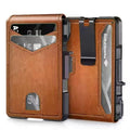 Ultra-Thin Men's Wallet - Brown Anti-Theft Leather Bi-Fold RFID-Blocking Card Holder with Pop-Up Magnetic Aluminum Wa...