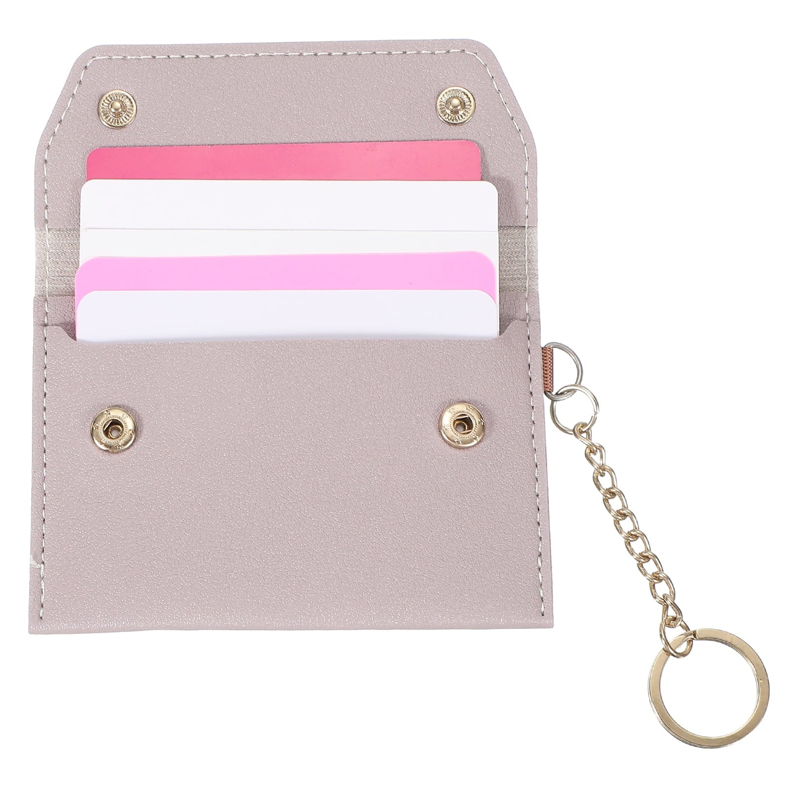 Leather Credit Card Holder, Slim Pocket Wallet for Women for Men with Detachable Keychain, Multi-Functional Dual-snap...