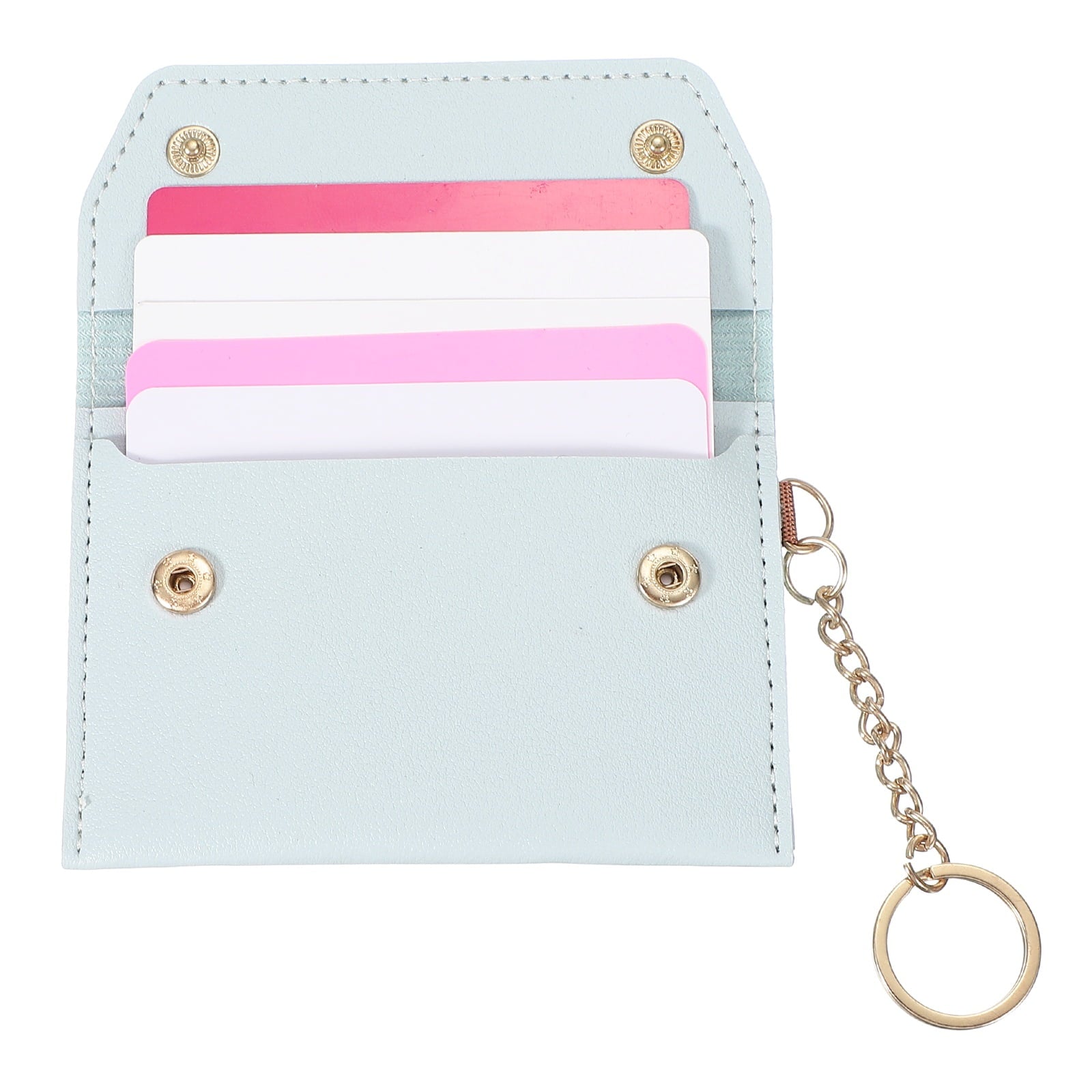 Leather Credit Card Holder, Slim Pocket Wallet for Women for Men with Detachable Keychain, Multi-Functional Dual-snap...