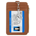 Slim PU Leather Card Holder Wallet with Keychain, Brown