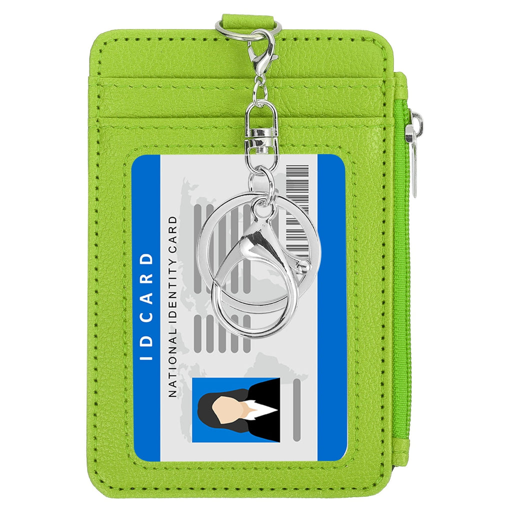 Slim PU Leather Card Holder Wallet with Keychain, Green