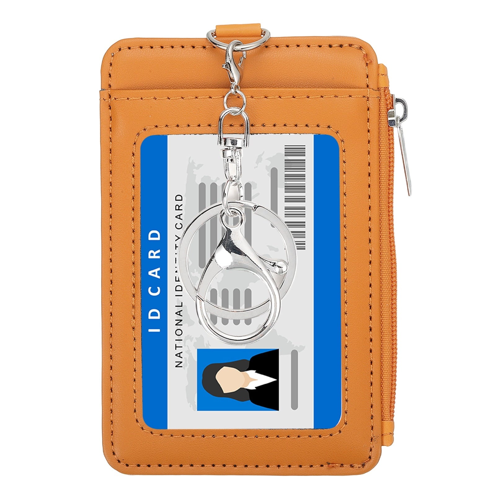 Slim PU Leather Card Holder Wallet with Keychain, Orange