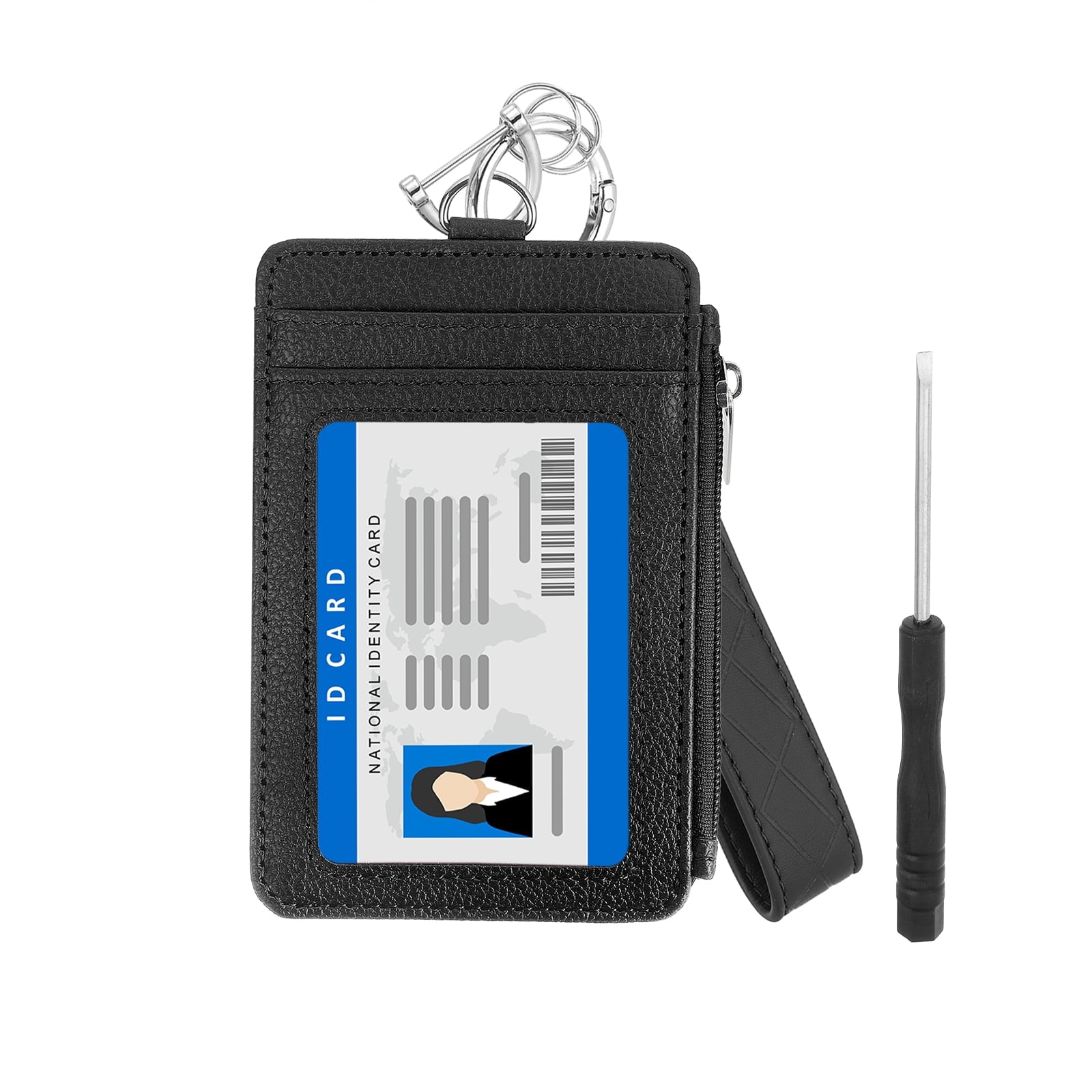 4.7 x 3.2 x 0.2" Slim PU Leather Card Holder Wallet, 1 Set Small Front Pocket Credit Card Case with Zipper Coin Wallets, ID Window & Keychai