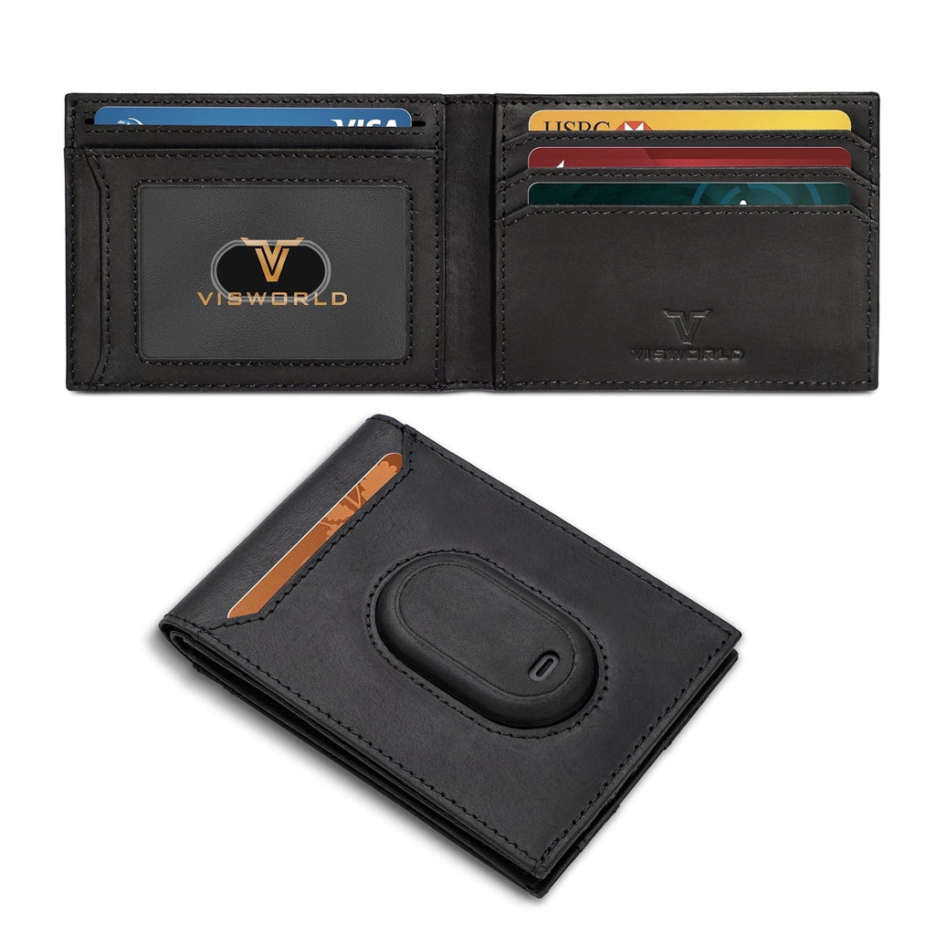 Men’s Bifold Full-Grain Leather Wallet Compatible with Samsung Galaxy SmartTag 2, RFID Blocking, 11 Card Slots (Black)