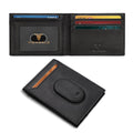 Men’s Bifold Full-Grain Leather Wallet Compatible with Samsung Galaxy SmartTag 2, RFID Blocking, 11 Card Slots (Black)