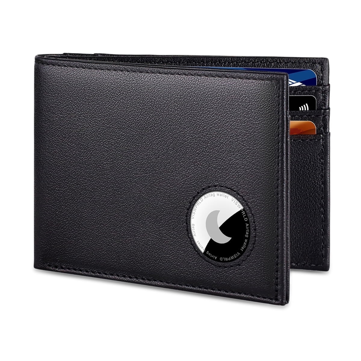 Men’s Wallet with AirTag Holder, Slim Bifold Leather Wallet for Apple Air Tag, RFID Blocking, 11 Card Slots (Nappa Black)