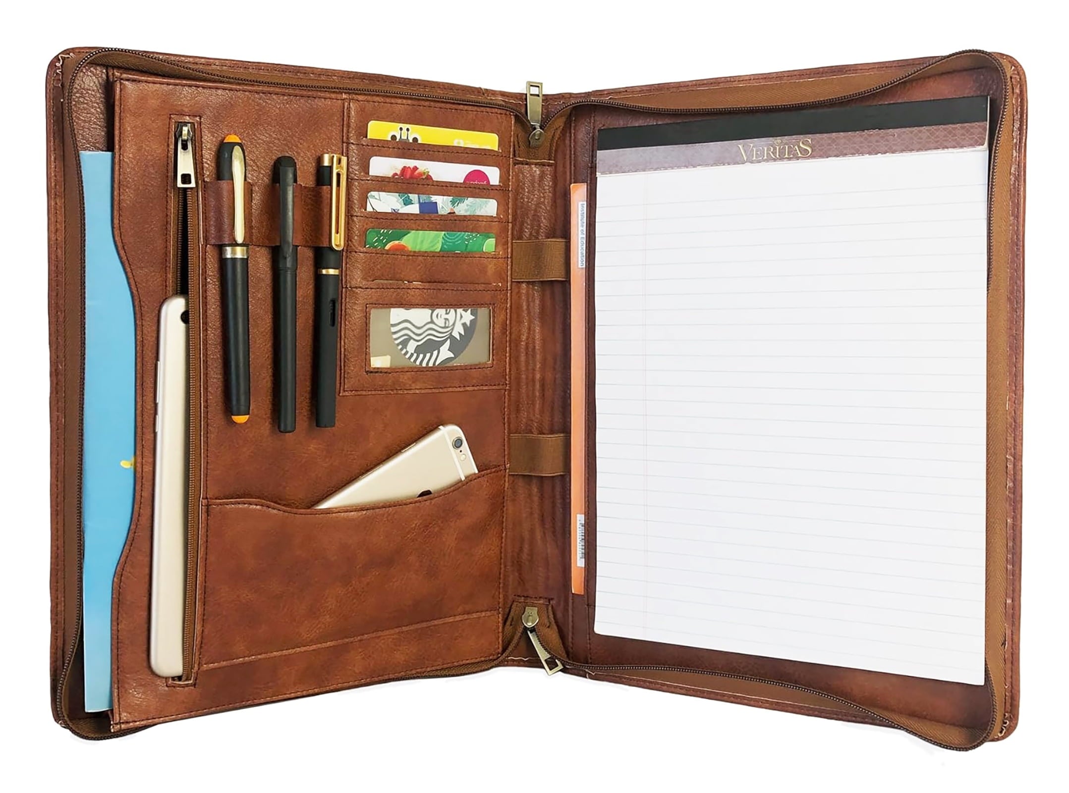 Vegan Leather Portfolio, Zippered Portfolio for Men, Letter Size Organizer Folder, Padfolio A4 Document Bag, Personal...