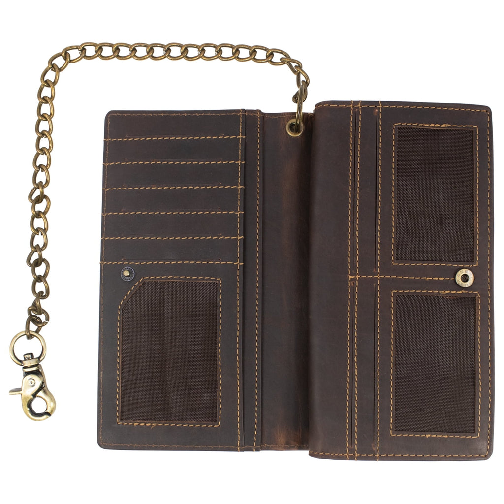 Vintage Leather RFID Blocking Men's Biker, Trucker Chain Bifold Wallet