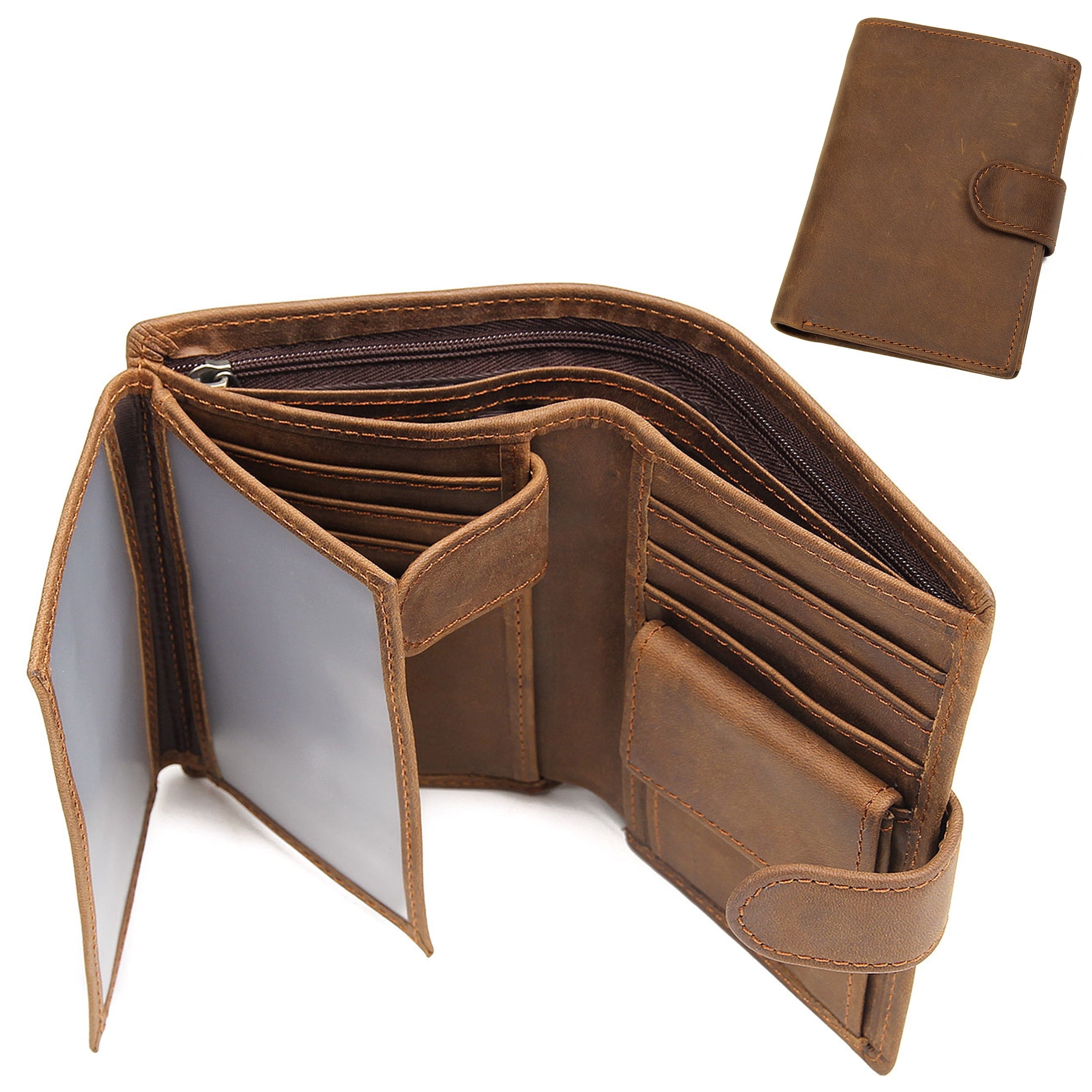 Vintage Men's Trifold Wallet Genuine Leather with RFID Blocking, Multiple Card Slots, ID Holder, Coin Pocket, Slim Mi...