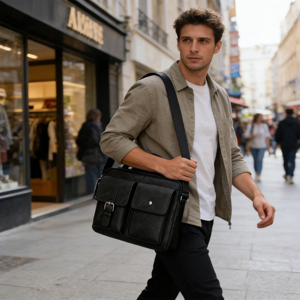 Vintage Messenger Bag for Men,Leather Computer Laptop Bag,Waterproof Briefcases for Men Retro Mens Briefcase Satchel Bag for Work Office Bus