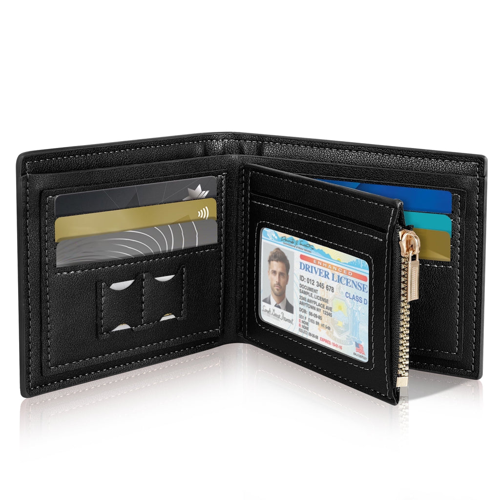 Wallet for Men, Genuine Leather Wallet for Men, RFID Blocking Bifold Stylish Wallet With 1 ID Window, 9 Card Holder &...