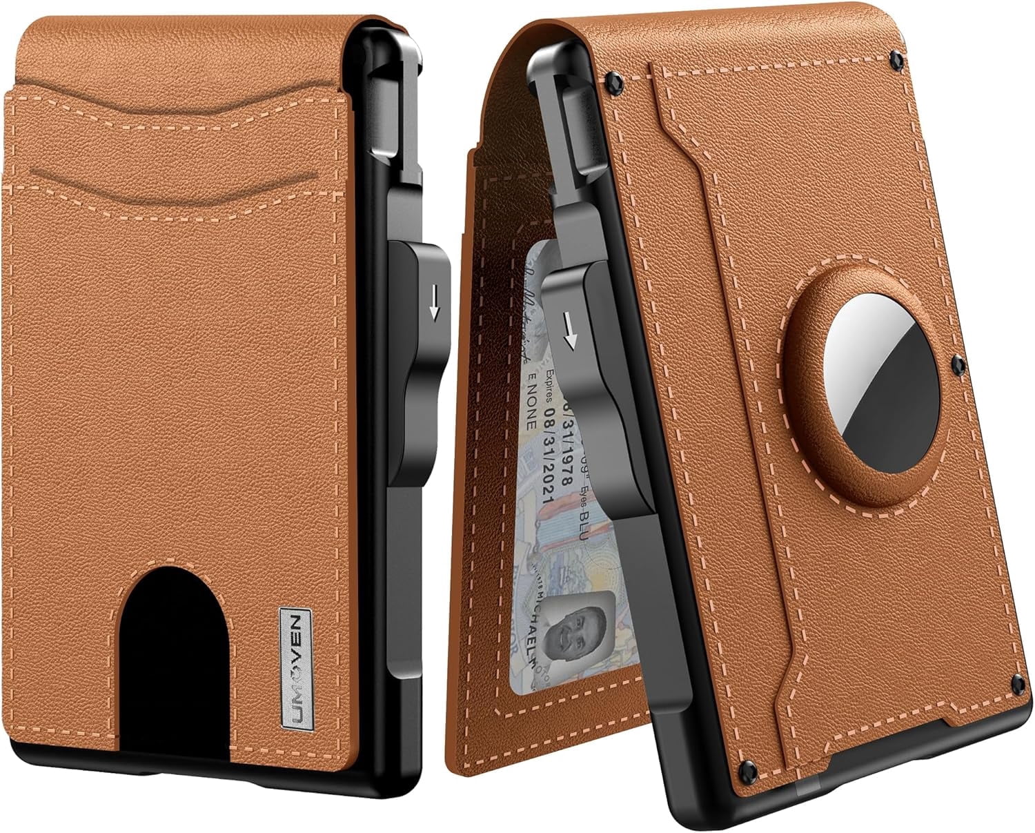 Wallet for Men - with Pop Up Aluminum Case Money Clip Slim Leather Slots Credit Card Holder RFID Blocking Bifold Minimalist Wallet (Coffee b