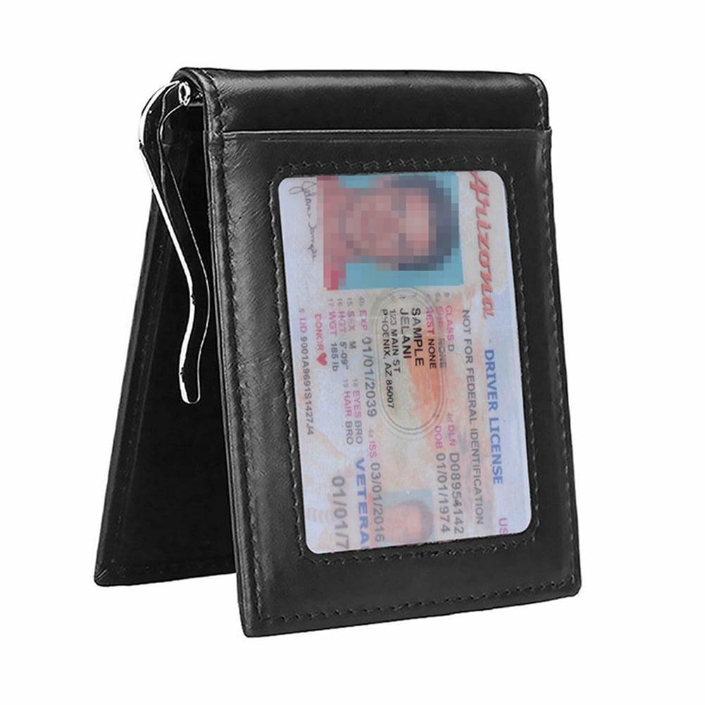 by RFID Men's Leather Slim Bifold Money Clip Wallet Front Pocket Credit Card Holder, Black