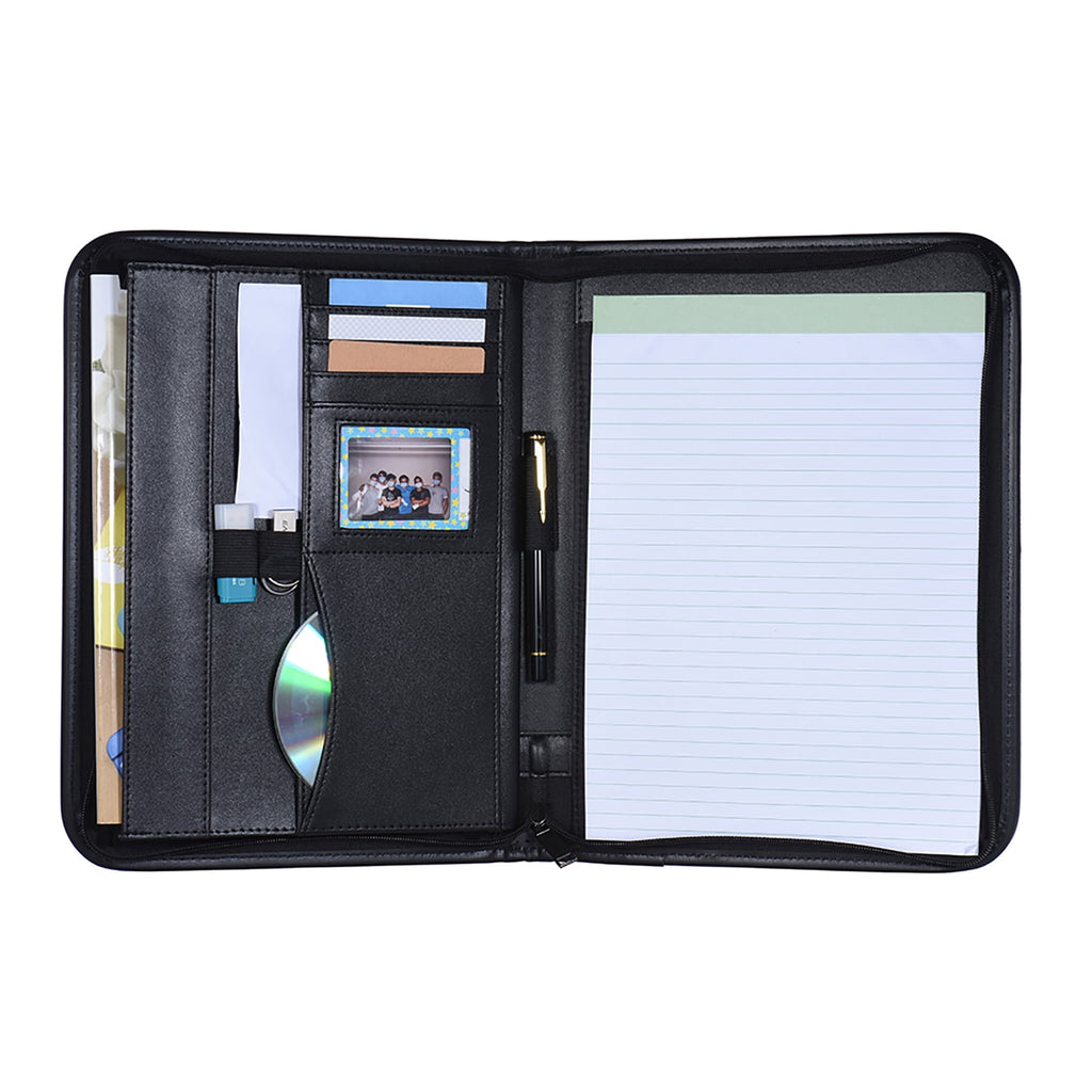 Multifunctional Professional Business Portfolio Padfolio Folder Document Case Organizer A4 PU Leather Zippered Closur...