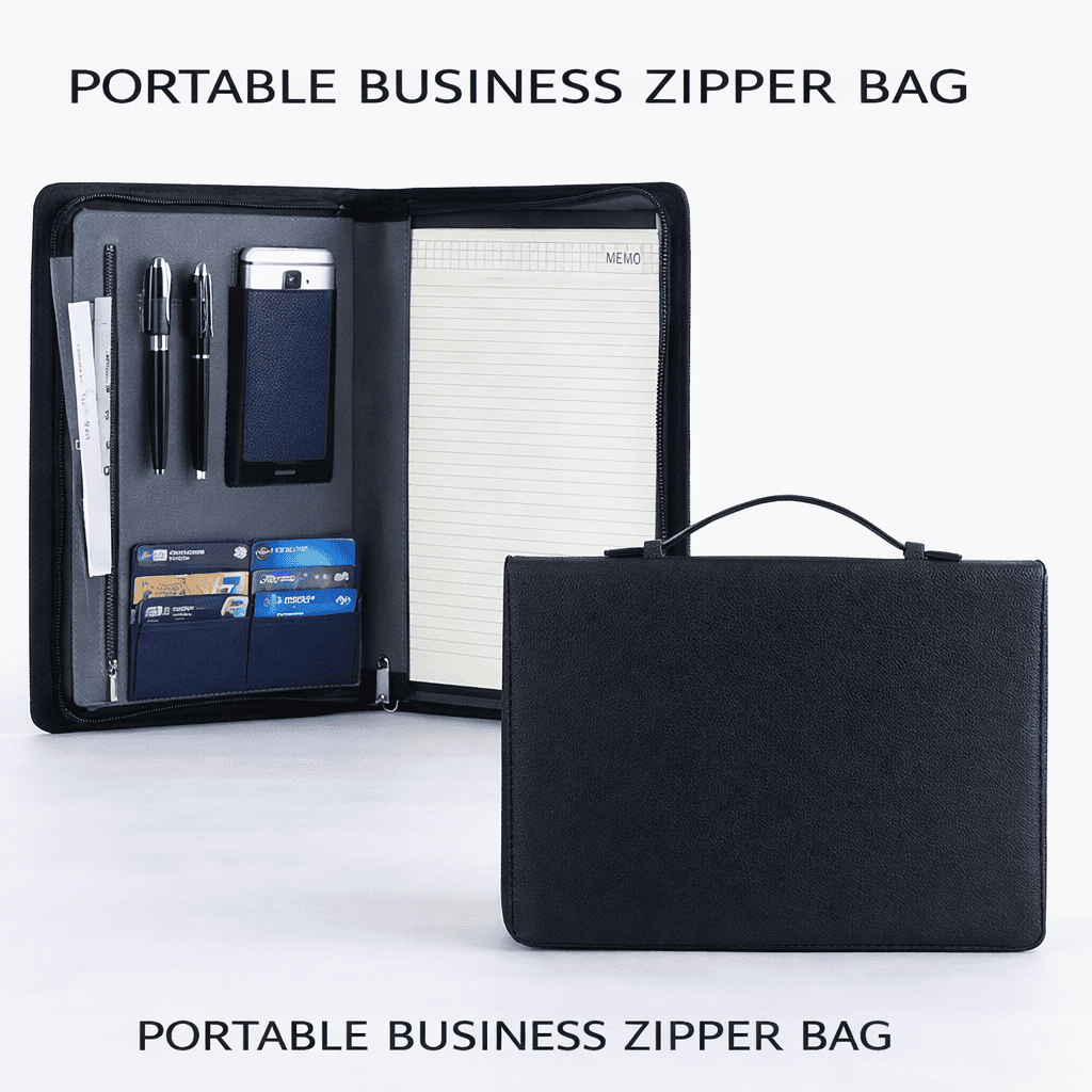 Wason A4 Portfolio Folder with Zipper, PU Leather Padfolio Organizer, Business Document Organizer with Multiple Pockets, Waterproof Resume F