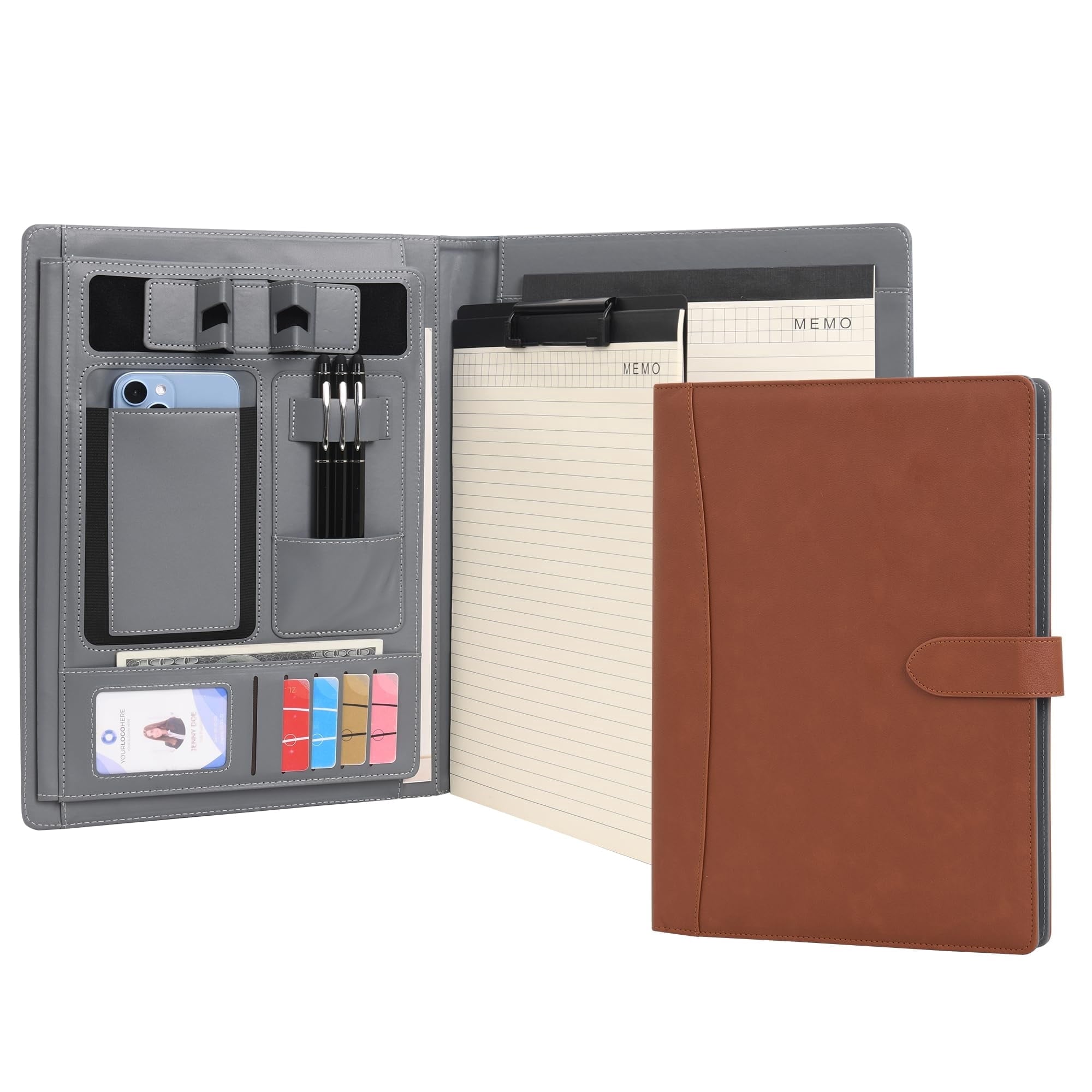 Portfolio Padfolio A4 Leather Holder File Document Case with Writing Pad and Removable Clipboard for Organizer Office...