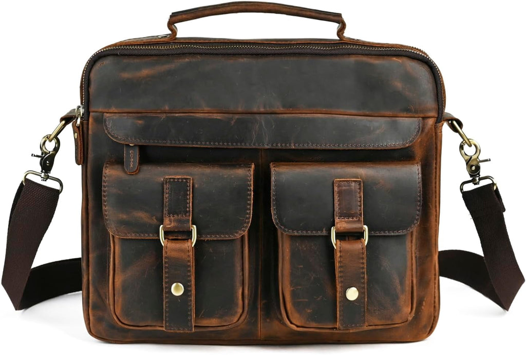Water Resistant Canvas + Leather Business Attache Tote Briefcase 14" Laptop Office Portfolio Bag For Men FBB207