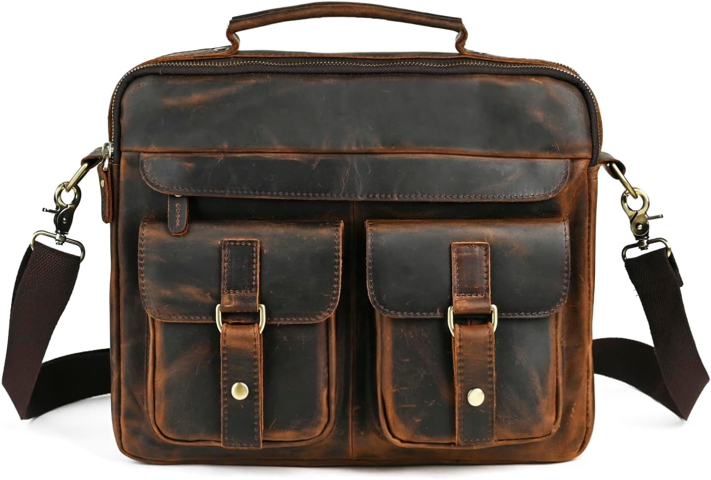Water Resistant Canvas + Leather Business Attache Tote Briefcase 14" Laptop Office Portfolio Bag For Men FBB207
