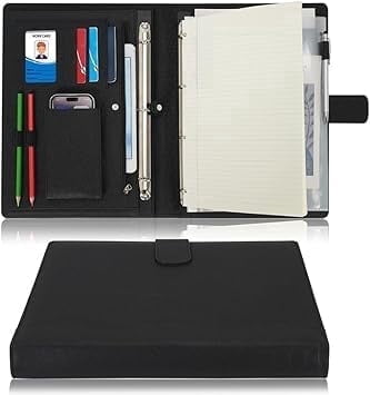 Wonderpool A4 PU Leather Ring Holder Writing Portfolio Multi Document Case with Removable Binder Clipboard and Functional Pocket for Organiz