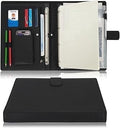 Wonderpool A4 PU Leather Ring Holder Writing Portfolio Multi Document Case with Removable Binder Clipboard and Functional Pocket for Organiz