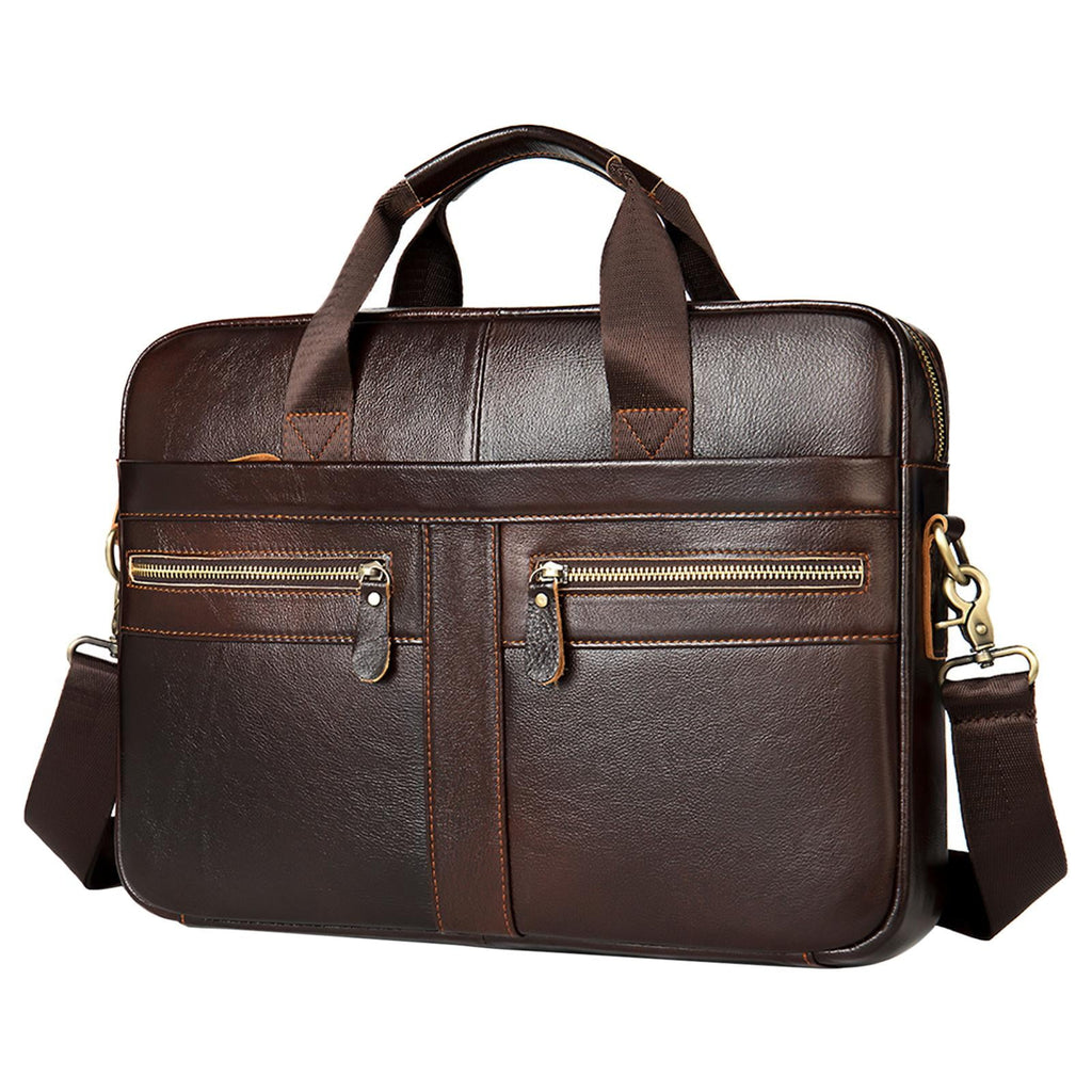Men Briefcase Leather Laptop Business Bag Travel Messenger Bag Handbag 15 Inches Dark Coffee