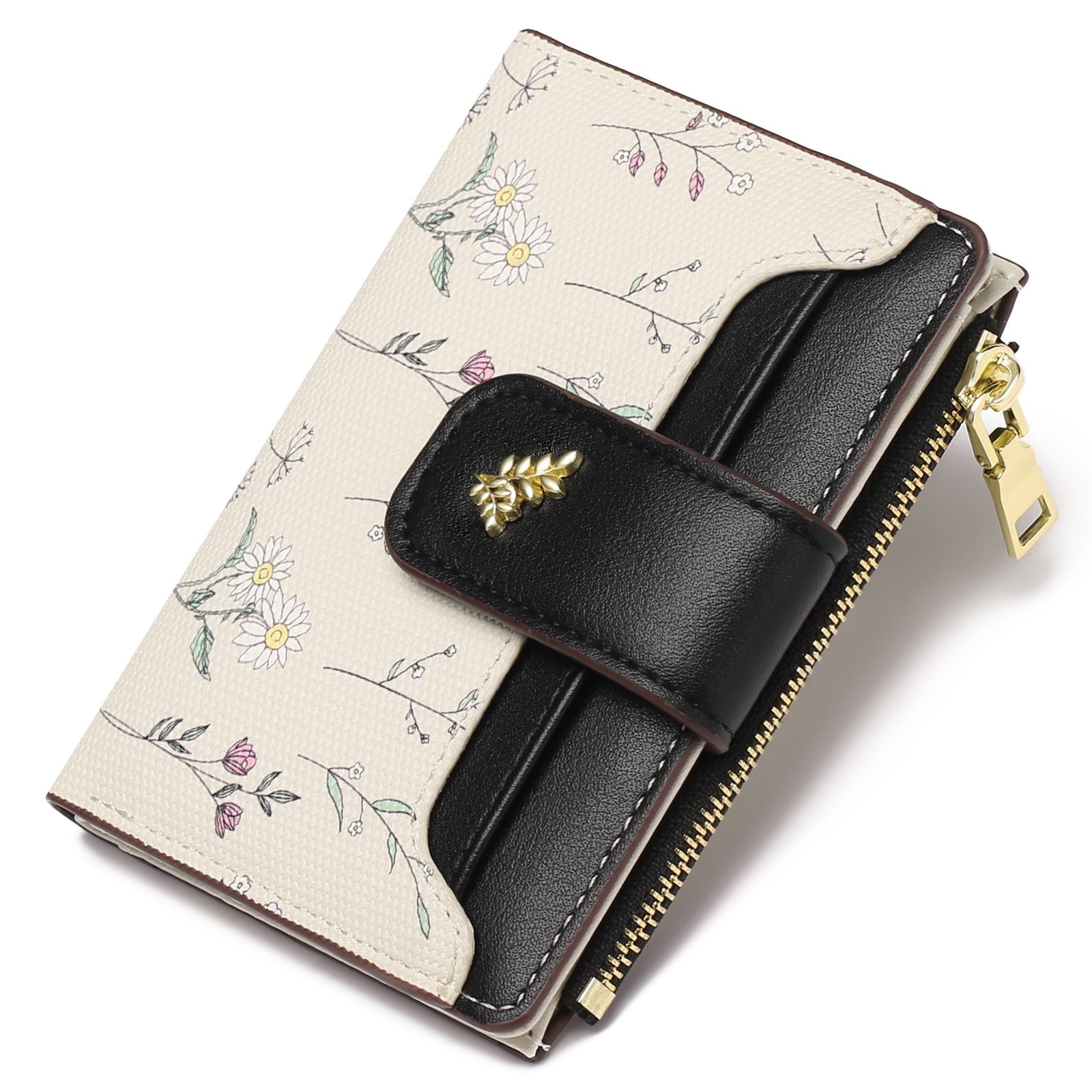 Small Wallet for Women Slim Bifold Leather Credit Card Holder Purse Zipper Pocket Coin Wallets with ID Window