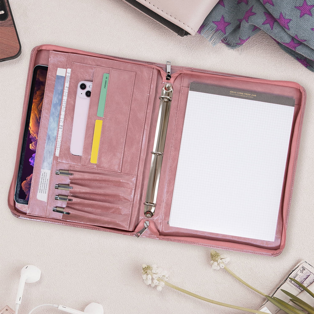 for Women, 3 Ring s 1 inch, PU Leather Padfolio Folder, Business Organizer with A4 Legal Pads, Thin Leather Professio...