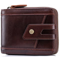 Genuine Leather Wallets for Men with Zipper RFID Blocking Large Capacity Retro Mens Wallet, Brown