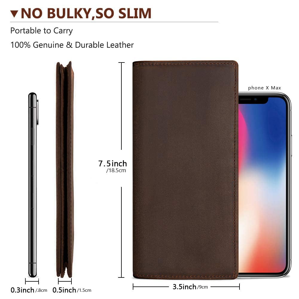 Men's Vintage Genuine Leather Long Wallet for Checkbook Credit Cards - Image 5