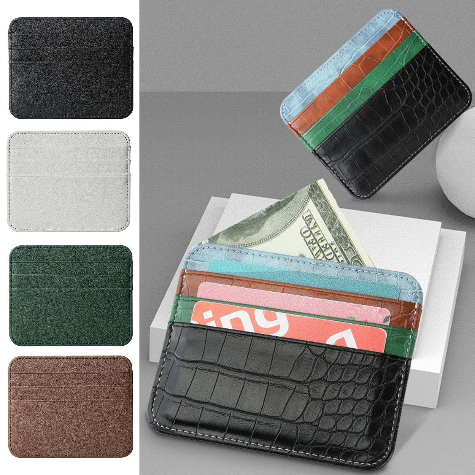 Slim Card Holder Minimalist Faux Leather Credit Card Wallet Mini Business Front Pocket Card Case Thin Coin Purse for ... - Image 2