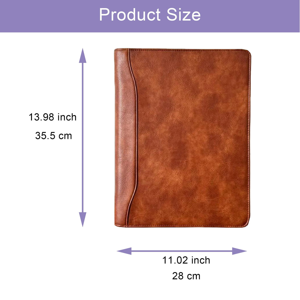 3 Ring Binder Vegan Leather Portfolio, Zippered Portfolio for Men, Letter Size Organizer Folder Padfolio A4 Document ... - Image 4