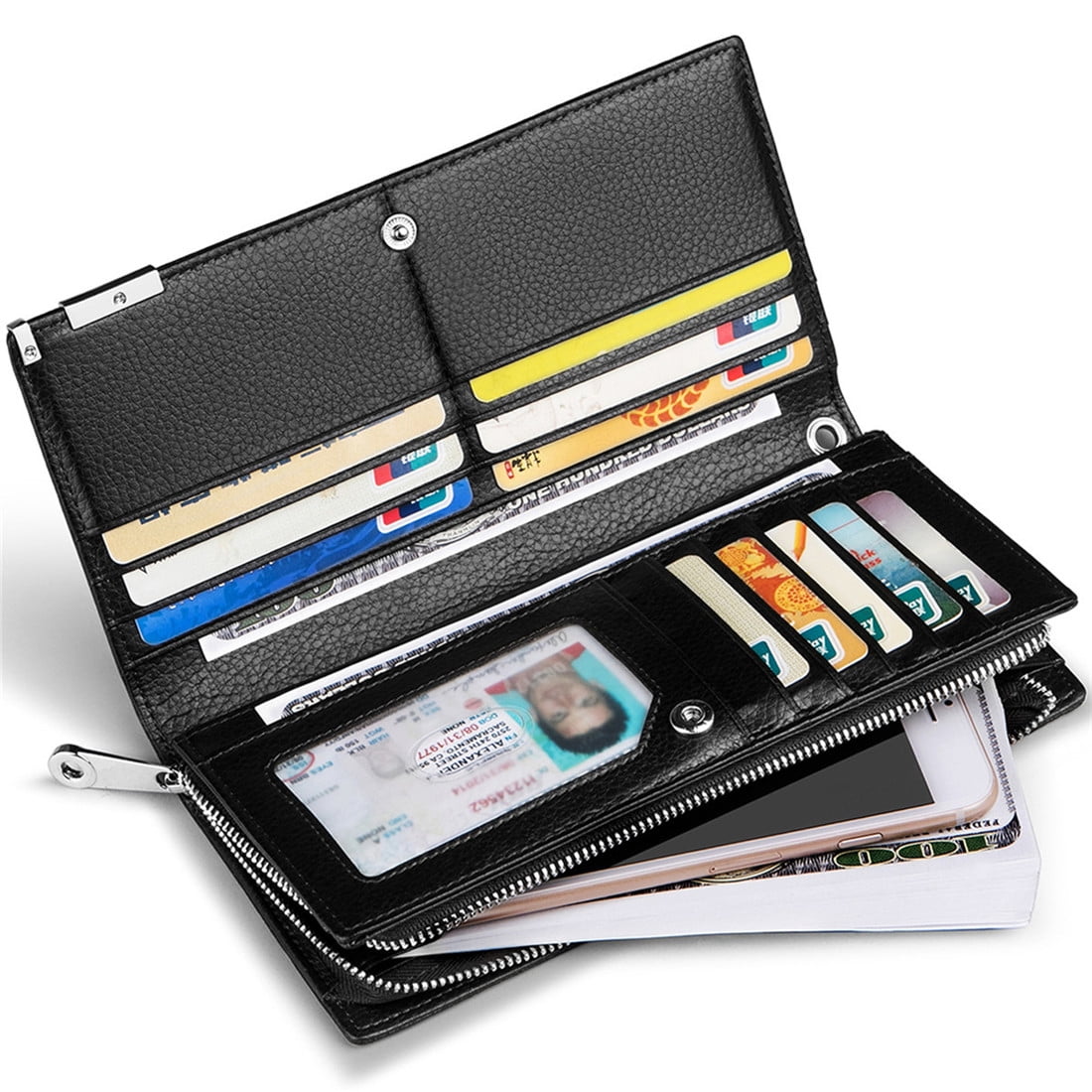 Long Wallets for Men Leather RFID Blocking Wallet Bifold Slim Credit Card Holder Zip Around Wallet Purse with Zipper ... - Image 3