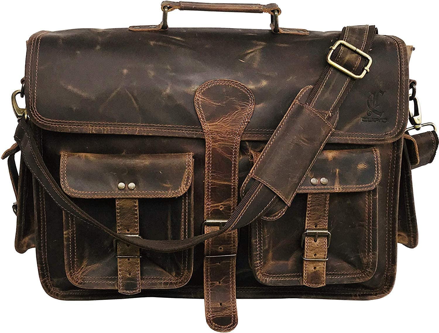18 inch Buffalo Leather Briefcase Laptop Messenger Office College Bag for Men and Women - Image 3