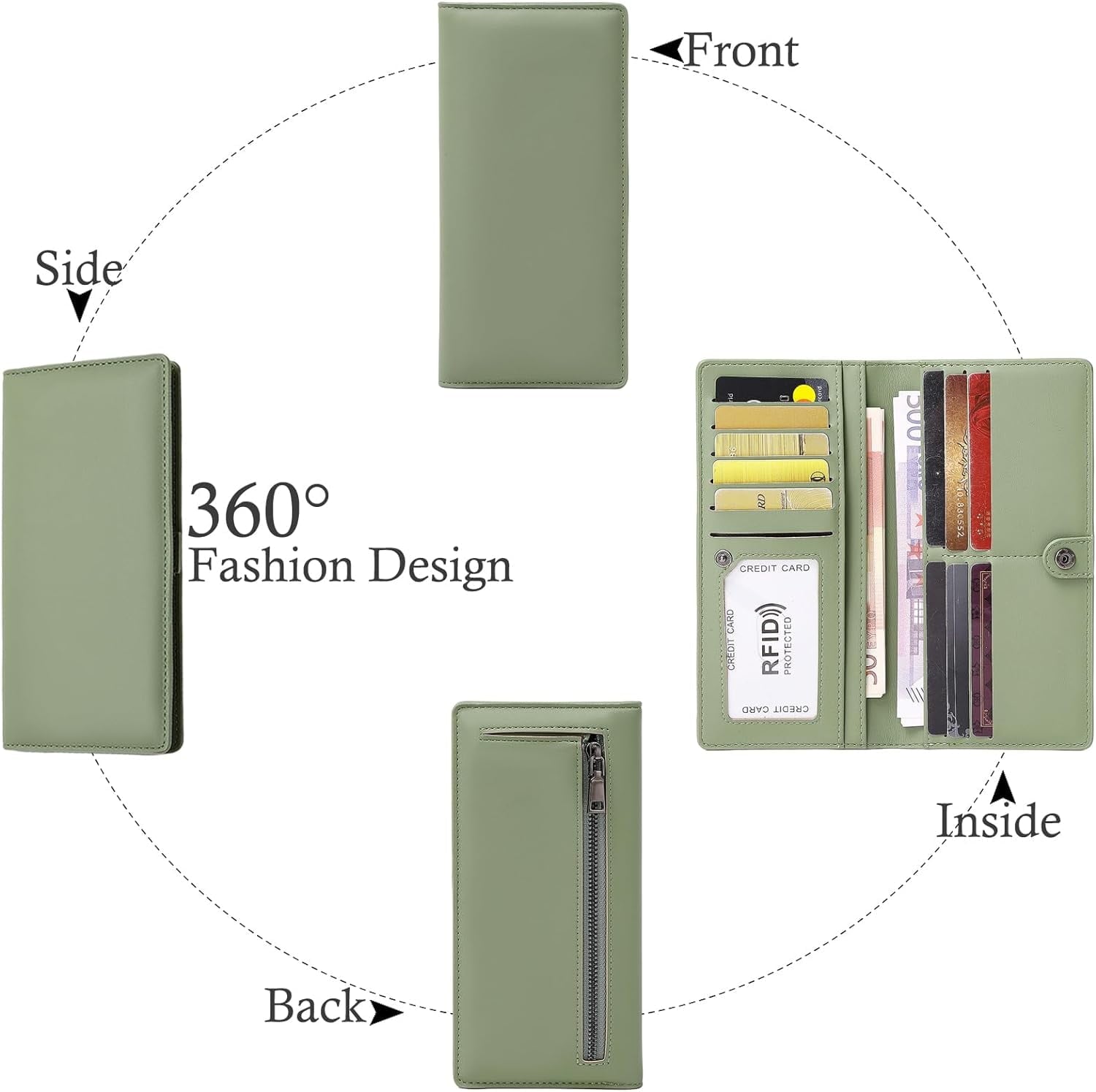 Wallets for Women Slim Thin Soft Leather RFID Blocking Credit Card Holder Bifold Long Ladies Wallet Clutch - Image 3