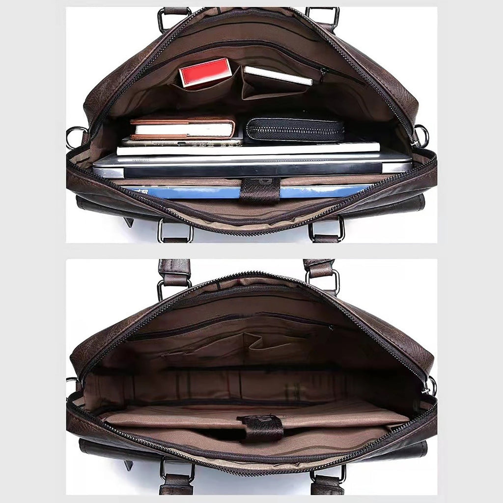 Leather Briefcase for Men Laptop Handbags Large Capacity Retro Work Messenger Crossbody Shoulder Bags - Image 4