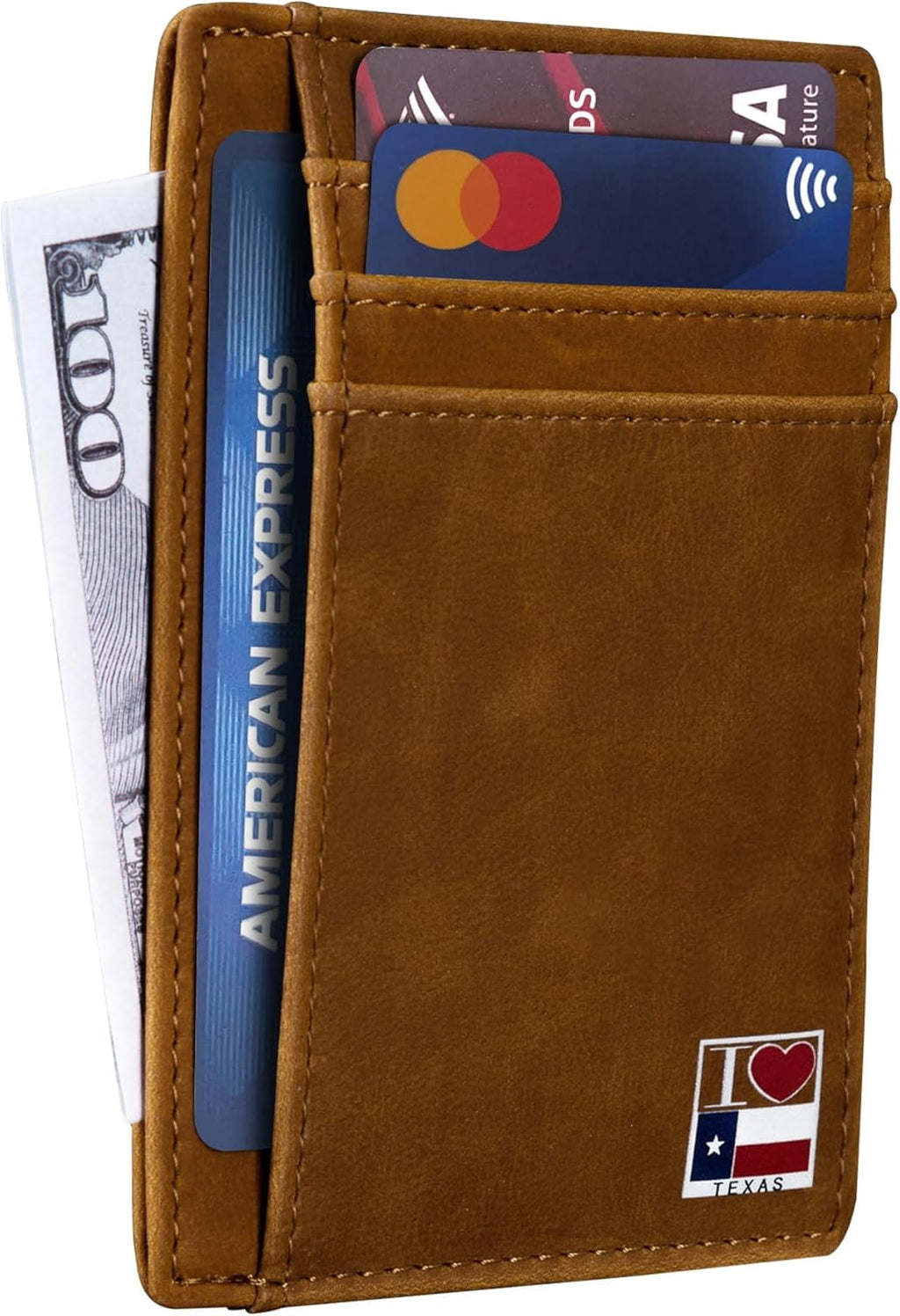 I Love Texas Heart Shape on Cardholder, Slim Front Pocket Wallet, PU Leather, Khaki, Card Holder, RFID Blocking with ... - Image 4