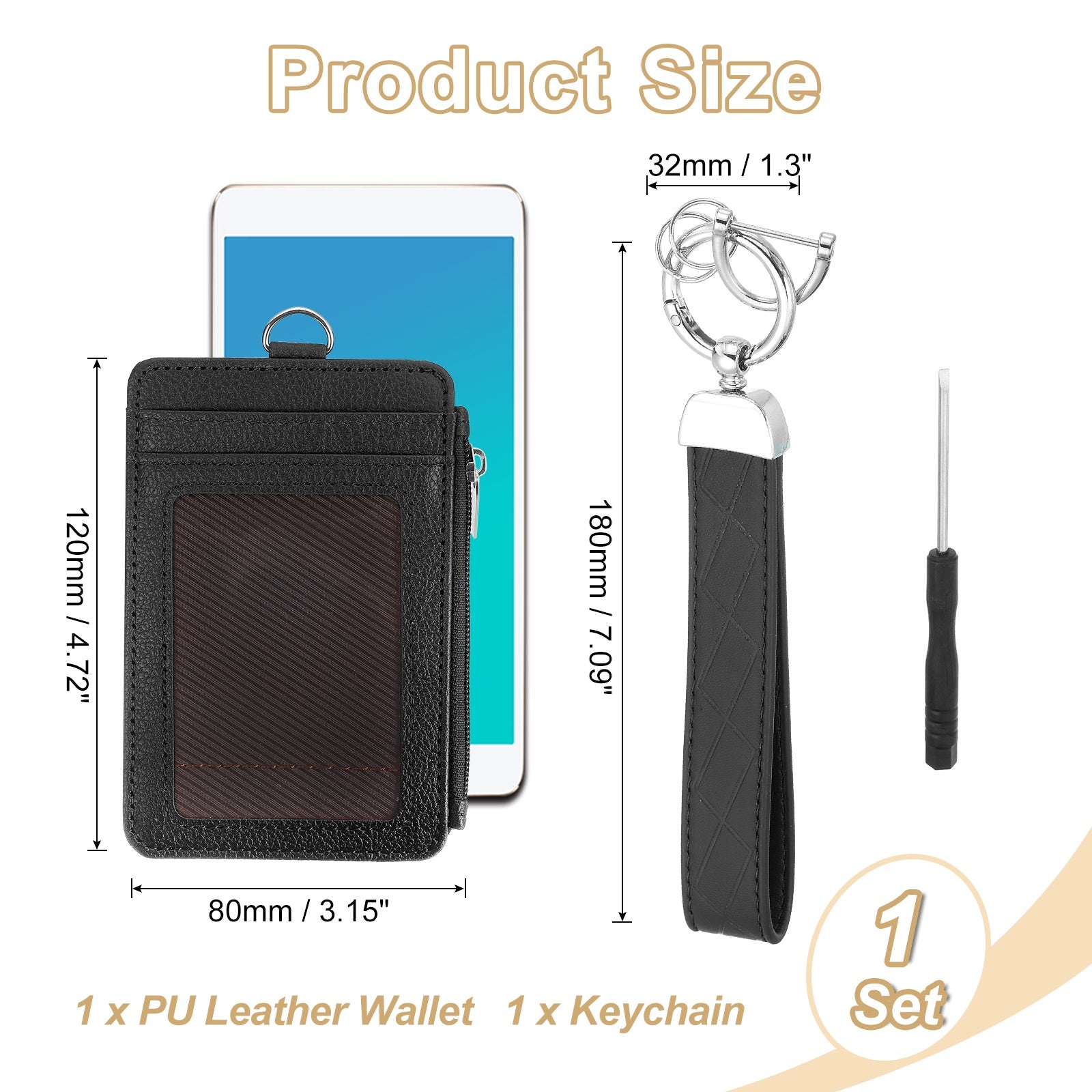 4.7 x 3.2 x 0.2" Slim PU Leather Card Holder Wallet, 1 Set Small Front Pocket Credit Card Case with Zipper Coin Wallets, ID Window & Keychai - Image 2