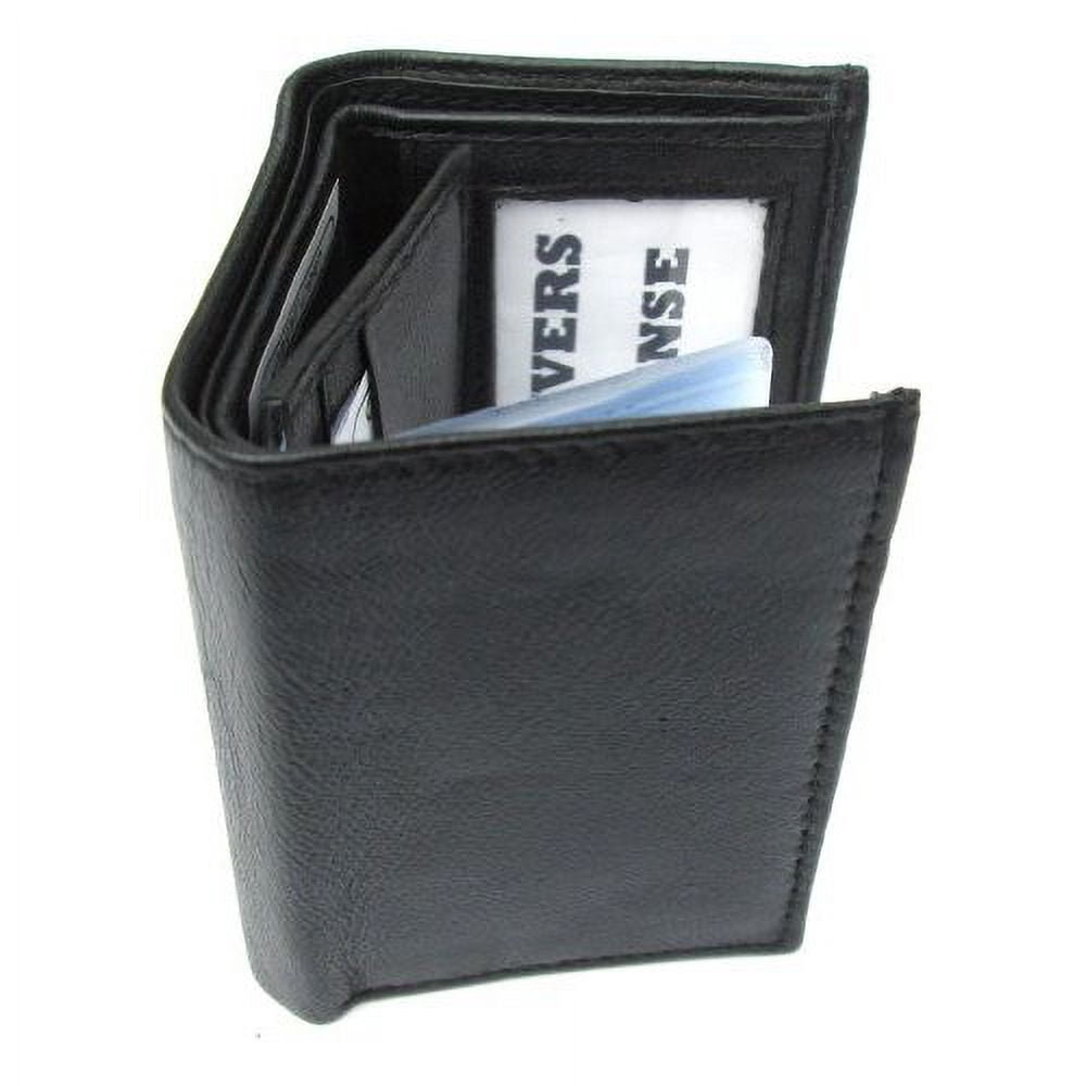 Mens Black Leather Wallet Lamb Classic Trifold 731 - Image 4