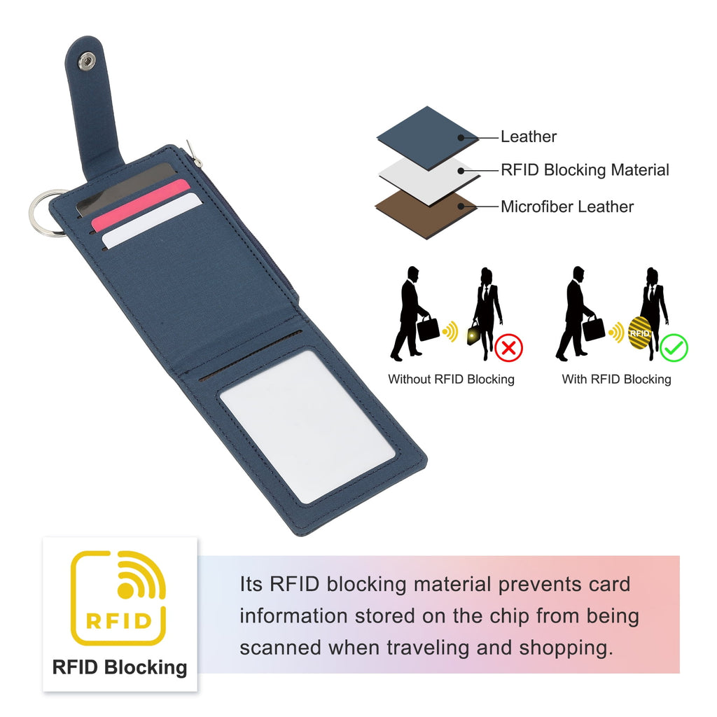 Card Holder Keychain Wallet, Leather RFID Blocking Credit Card Holder Slim Minimalist Wallet with Zipper Pocket for M... - Image 3